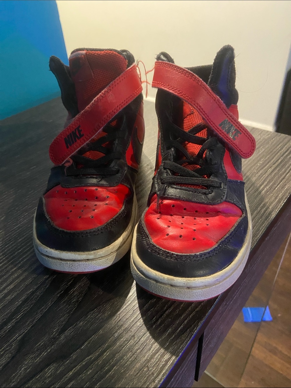 Nike Kids Red and Black Mid-Top Sneakers with Strap